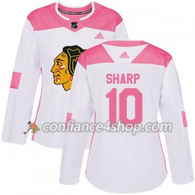 Adidas Maillot de Hockey Chicago Blackhawks Patrick Sharp 10 2017-2018 Blanc Rose Fashion Authentic - Femme